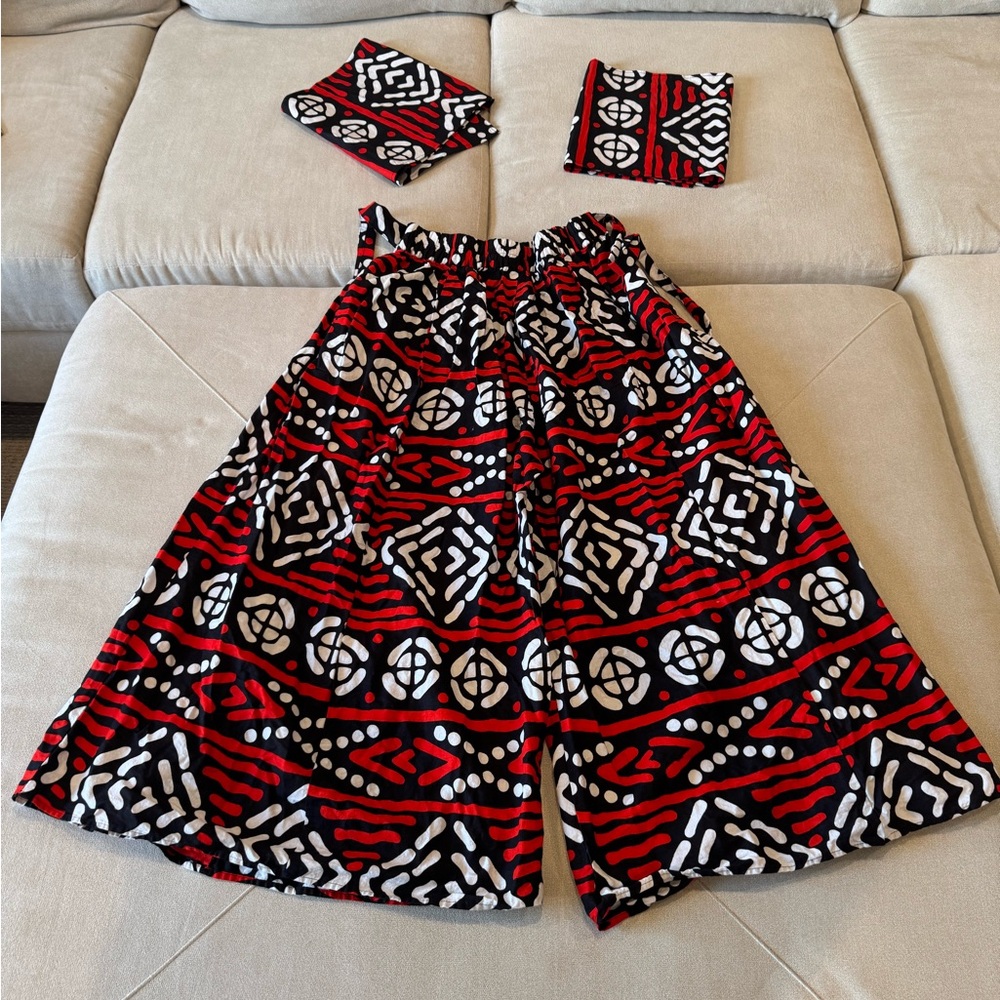 Tribal Print Red and Black Wide-Leg Pants